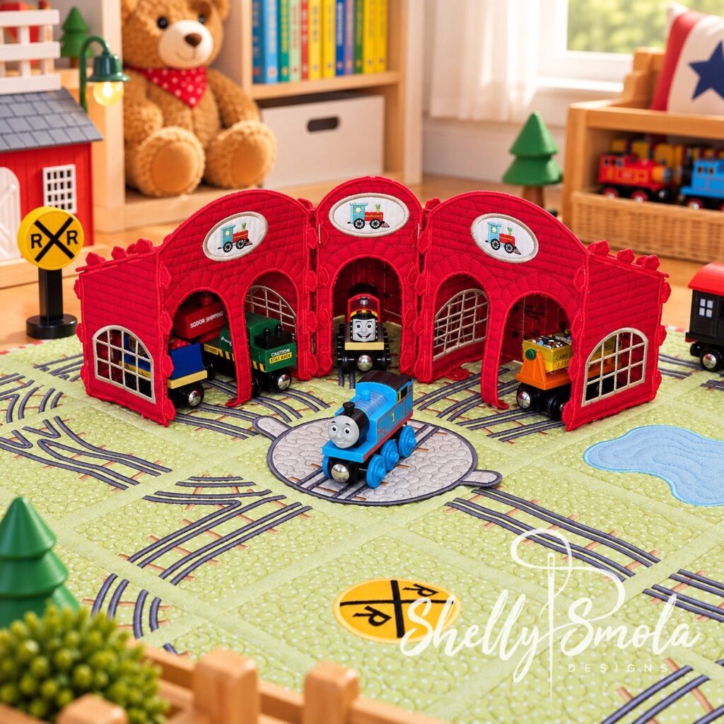 Bedtime Rail Line Train Track Quilt by Shelly Smola Designs