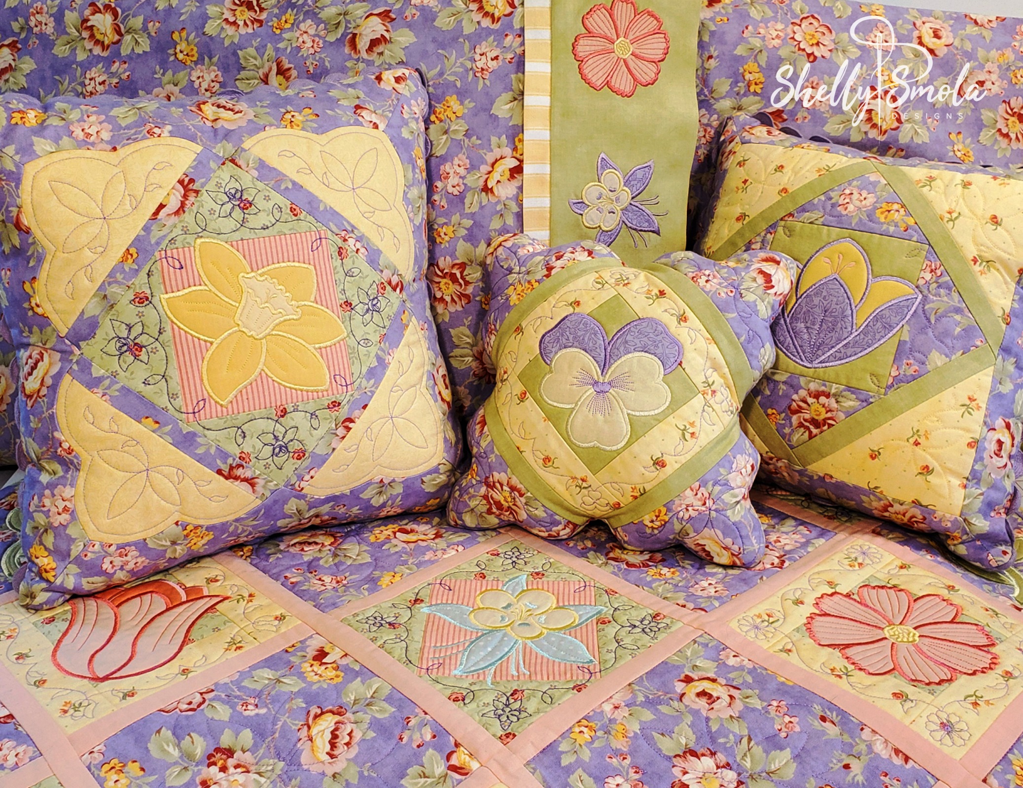 Flower Garden Quilt Pillows by Shelly Smola