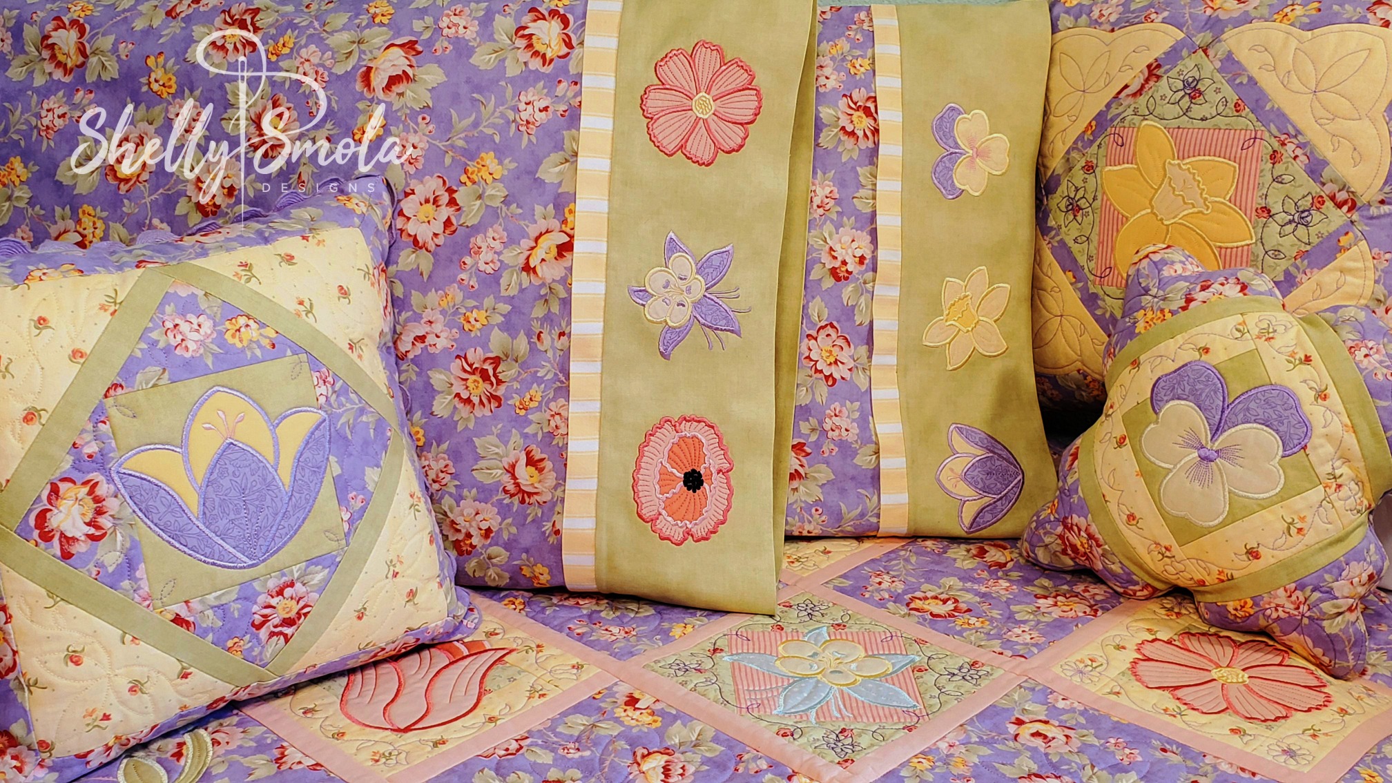 Flower Garden Applique Pillows by Shelly Smola