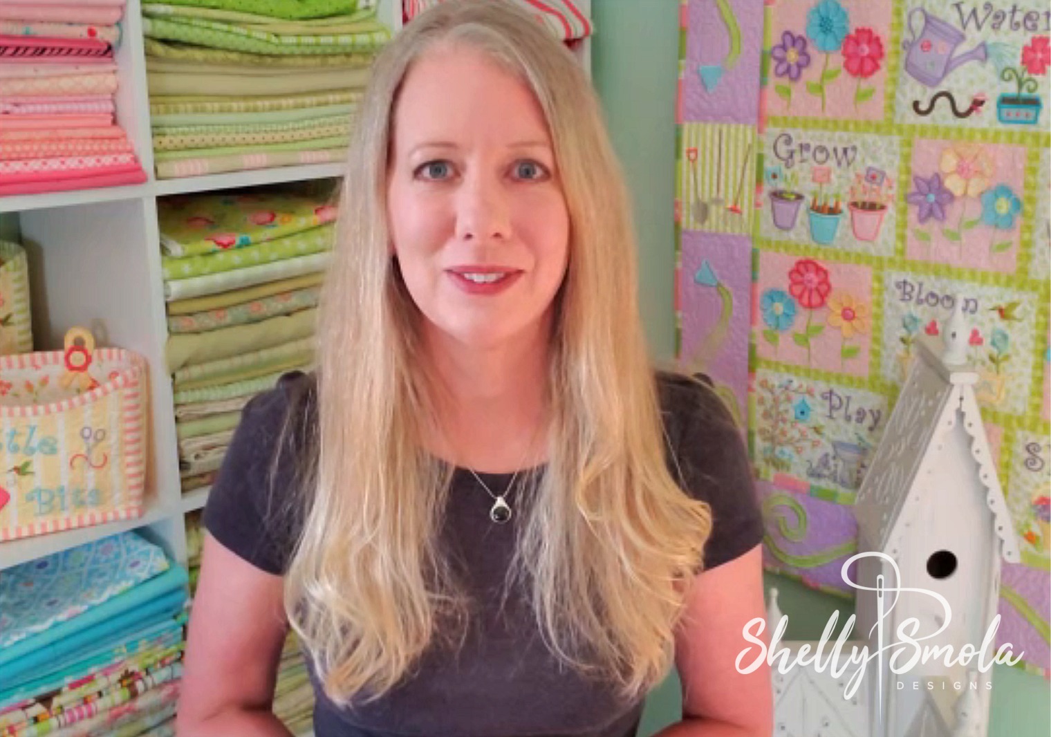 Shelly in her sewing room